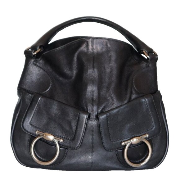 Salvatore Ferragamo Women's Black Hobo Top Handle Bag Leather Flap Pockets Purse - Picture 8 of 8
